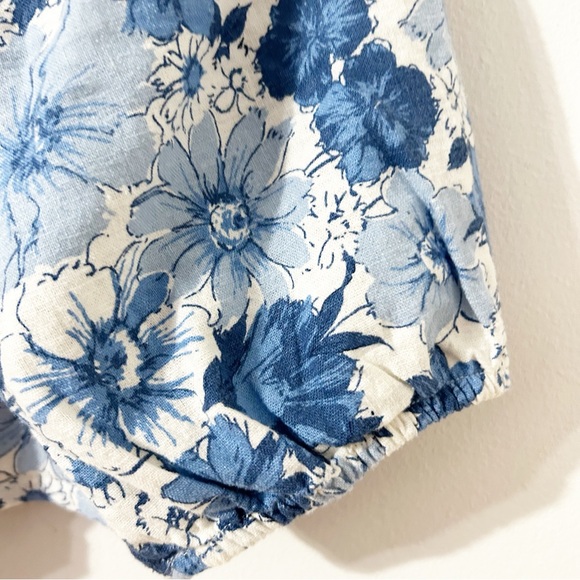 Lucky Brand Linen Blend Crop Top Blue White Floral Balloon Sleeve Elastic Cuffs - Picture 3 of 10